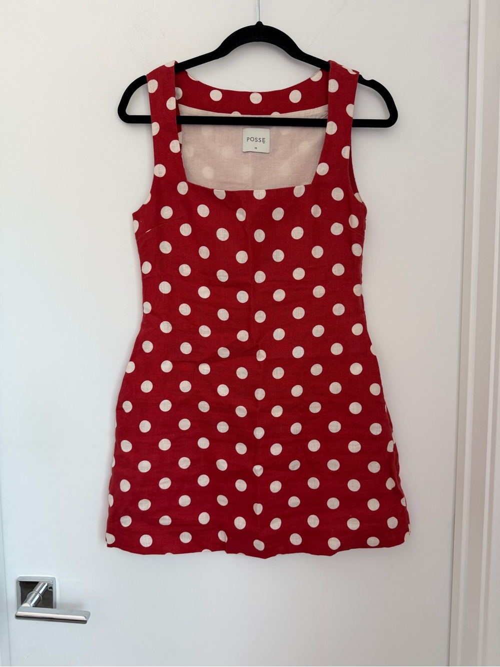 Posse XS Alice Red Polka Dot Linen Mini Dress - Picture 6 of 15